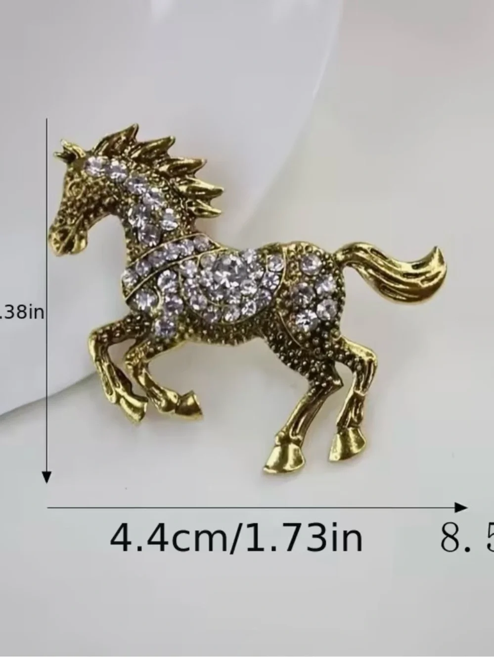 Vintage-Style Gold Tone Rhinestone Horse/Equestrian Brooch